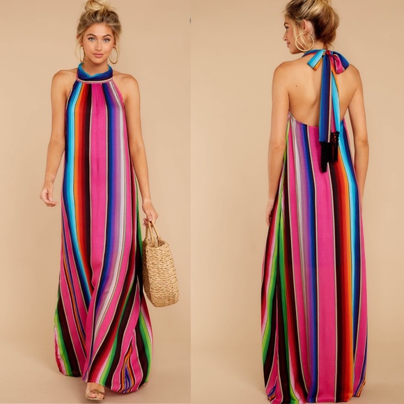 Judith March Dresses & Skirts - Judith March rainbow stripe halter maxi dress